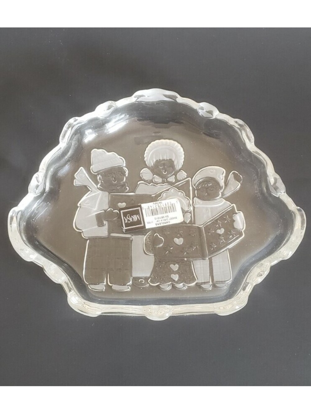 VTG CHRISTMAS Glass Dish CAROLERS FROSTED CANDY Sweets Nuts MIKASA